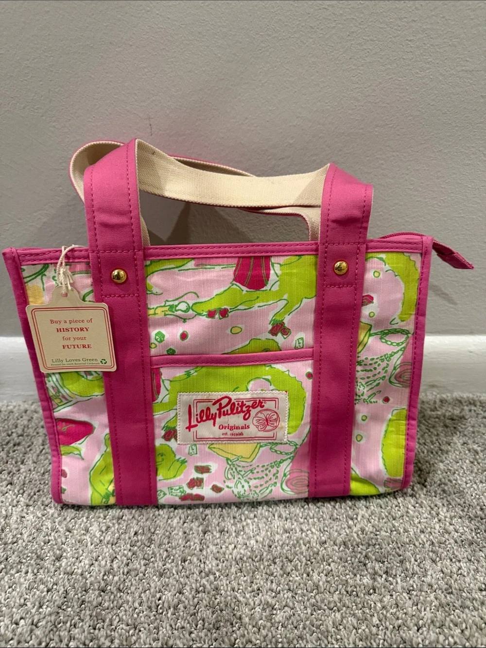 Lilly Pulitzer Pink & Lime Floral Canvas Tote